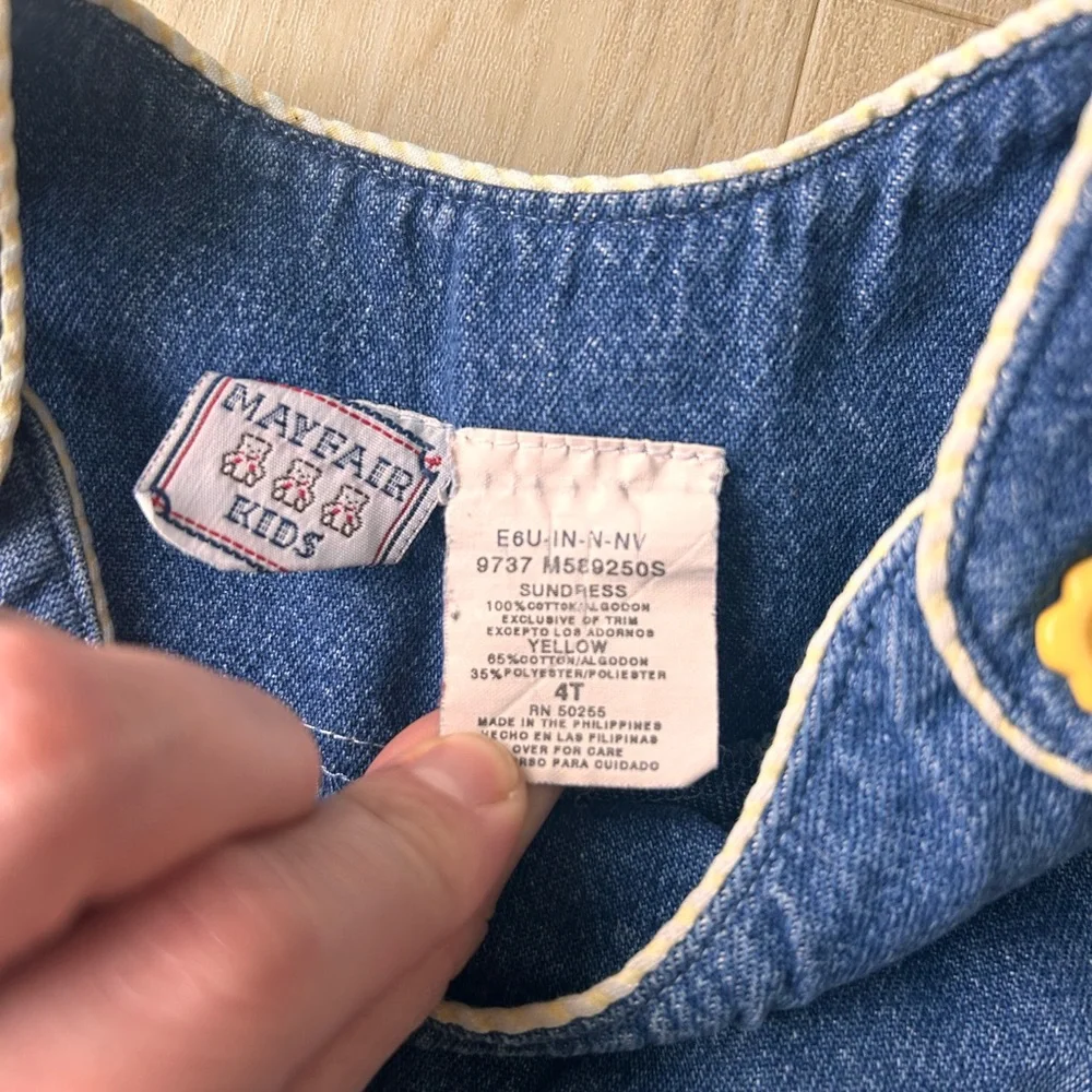 Vintage denim dress girls floral embroidered sundress Mayfair kids size 4t - Picture 6 of 6